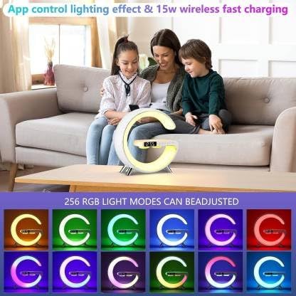Coming Gen 4 in 1 G Shape Bluetooth Speaker RGB Light & 15w Wireless Charger with Alarm Clock 5 W Bluetooth Party Speaker ( 2.0 Channel)