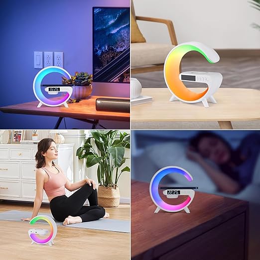 Coming Gen 4 in 1 G Shape Bluetooth Speaker RGB Light & 15w Wireless Charger with Alarm Clock 5 W Bluetooth Party Speaker ( 2.0 Channel)