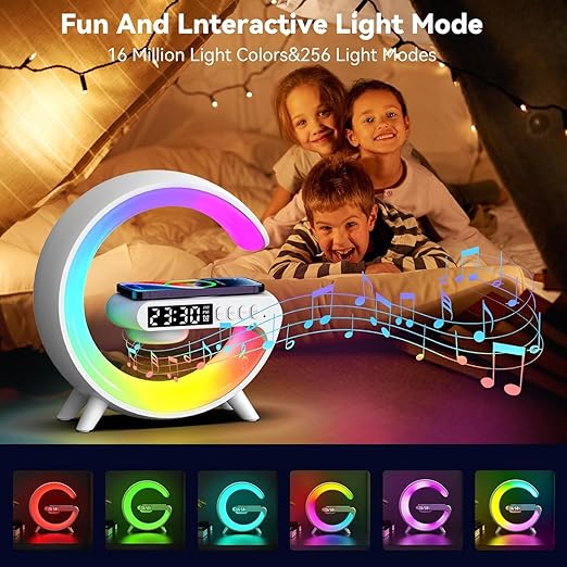 Coming Gen 4 in 1 G Shape Bluetooth Speaker RGB Light & 15w Wireless Charger with Alarm Clock 5 W Bluetooth Party Speaker ( 2.0 Channel)
