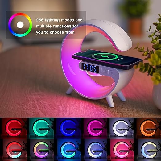 Coming Gen 4 in 1 G Shape Bluetooth Speaker RGB Light & 15w Wireless Charger with Alarm Clock 5 W Bluetooth Party Speaker ( 2.0 Channel)