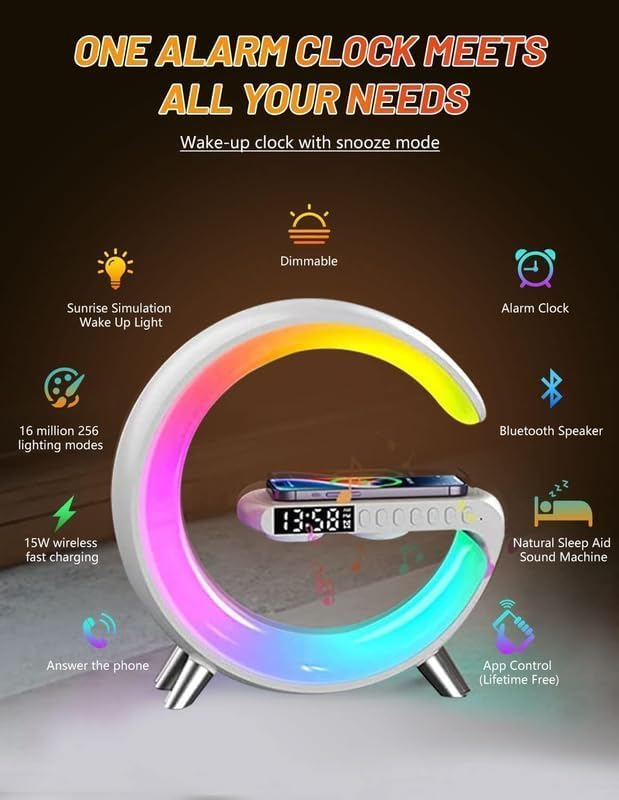 Coming Gen 4 in 1 G Shape Bluetooth Speaker RGB Light & 15w Wireless Charger with Alarm Clock 5 W Bluetooth Party Speaker  ( 2.0 Channel)