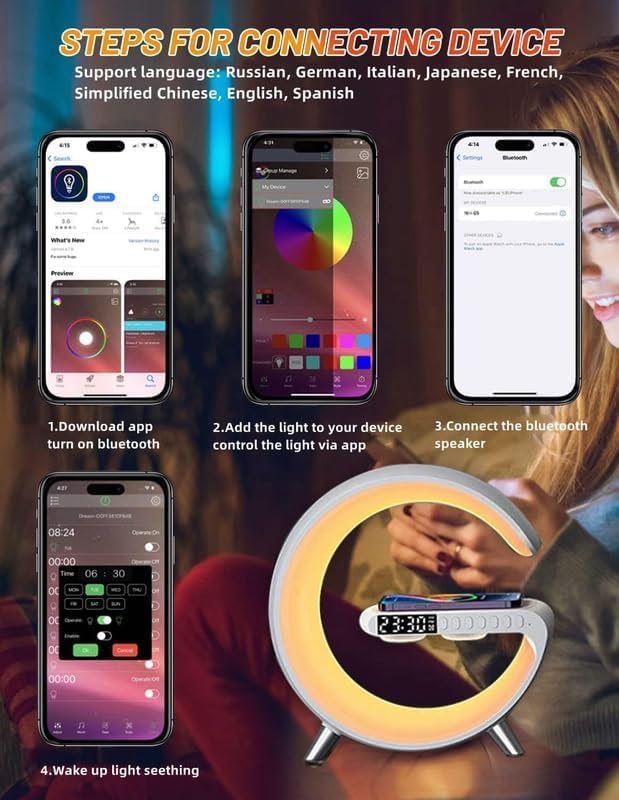 Coming Gen 4 in 1 G Shape Bluetooth Speaker RGB Light & 15w Wireless Charger with Alarm Clock 5 W Bluetooth Party Speaker  ( 2.0 Channel)
