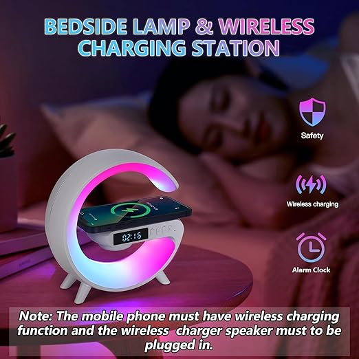 Coming Gen 4 in 1 G Shape Bluetooth Speaker RGB Light & 15w Wireless Charger with Alarm Clock 5 W Bluetooth Party Speaker  ( 2.0 Channel)