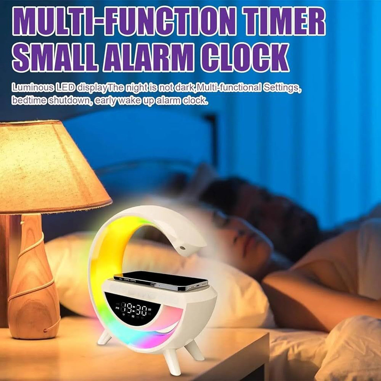 Coming Gen™ 4-in-1 Smart G-Shape Lamp with Wireless Charging, Bluetooth Speaker & Ambient Night Light