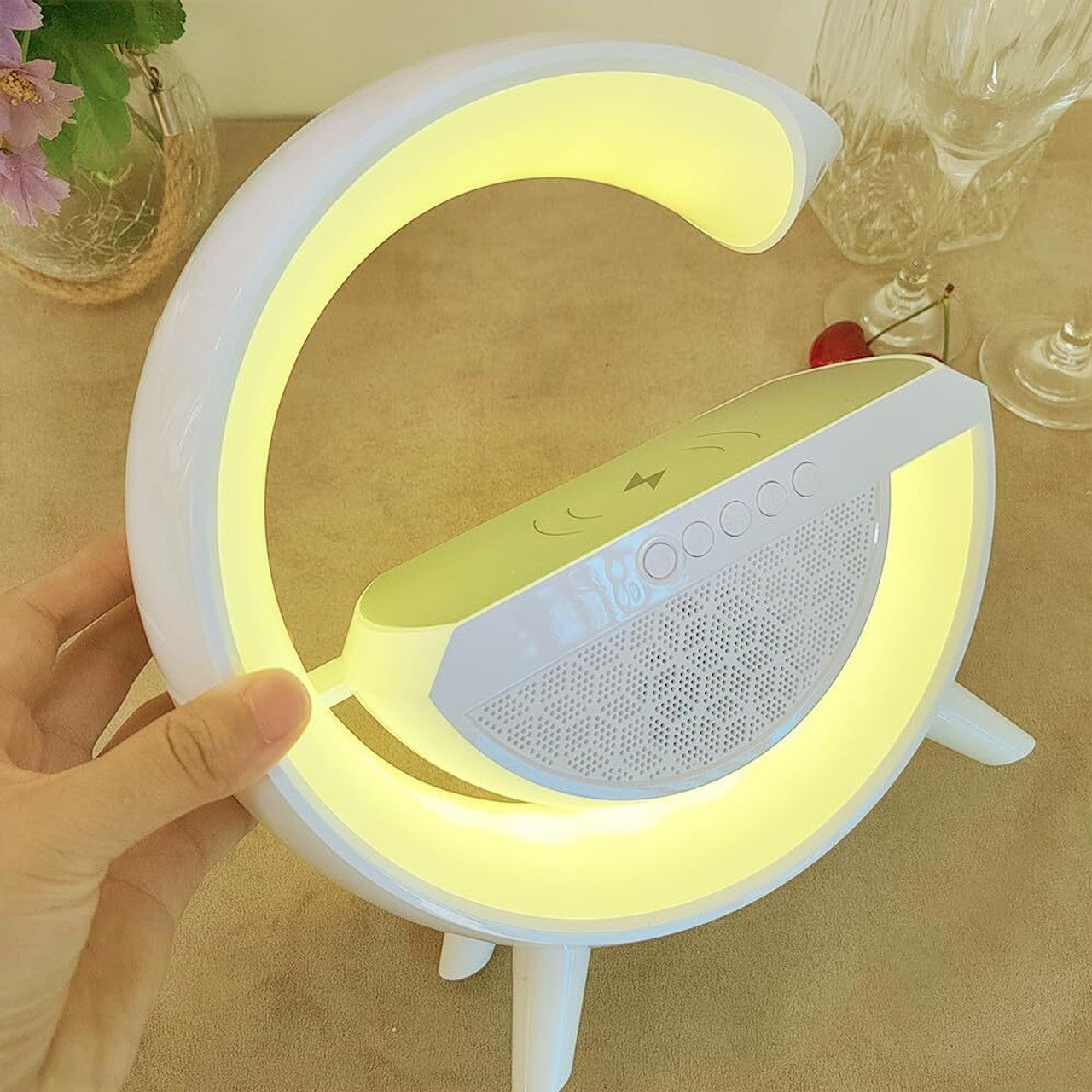 Coming Gen™ 4-in-1 Smart G-Shape Lamp with Wireless Charging, Bluetooth Speaker & Ambient Night Light