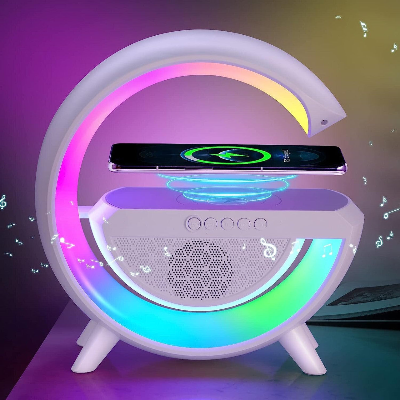 Coming Gen™ 4-in-1 Smart G-Shape Lamp with Wireless Charging, Bluetooth Speaker & Ambient Night Light